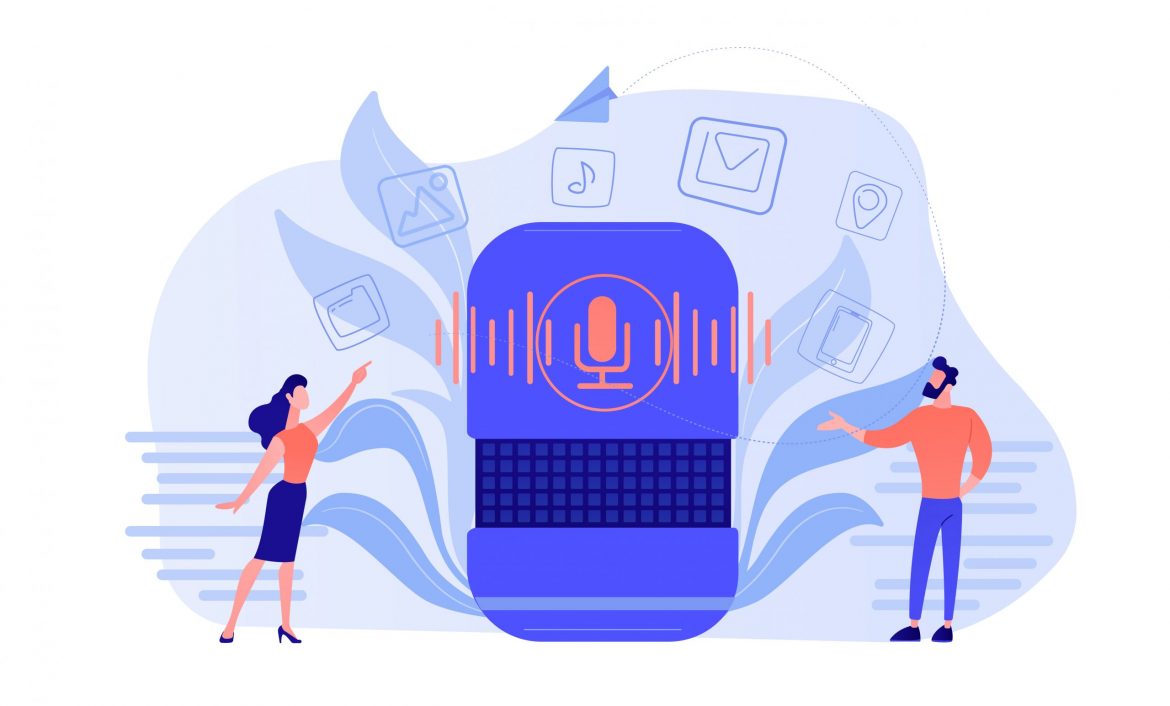 Smart speaker apps marketplace concept vector illustration.