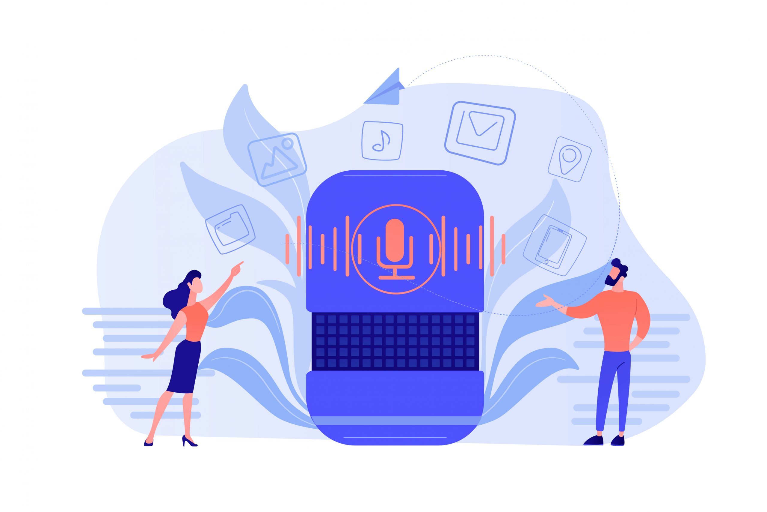 Smart speaker apps marketplace concept vector illustration.