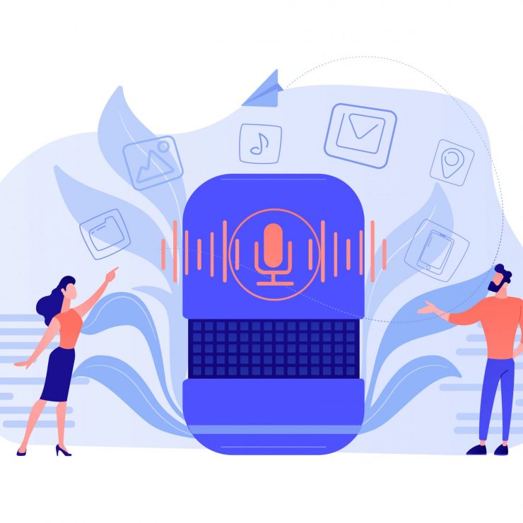 Smart speaker apps marketplace concept vector illustration.