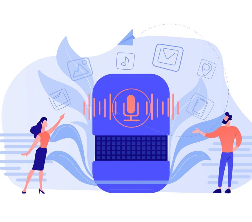 Smart speaker apps marketplace concept vector illustration.